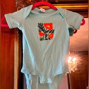 Baby Bodysuit Onesie | Aqua Blue with California Poppy Graphic | 18 mo.